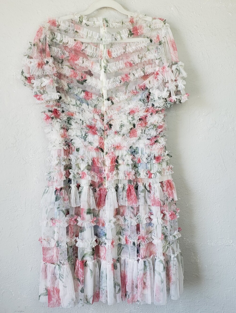 Needle & Thread Sweet Posy Ruffle Mini Dress Pink Floral Textured Romantic - Picture 13 of 14